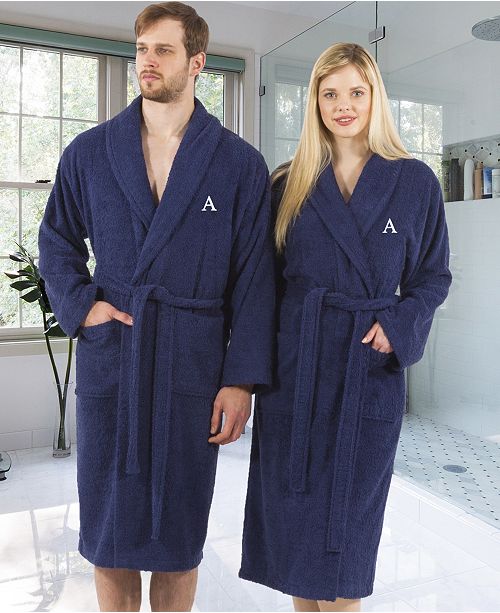 Linum Home 100 Turkish Cotton Personalized Terry Bath Robe Navy