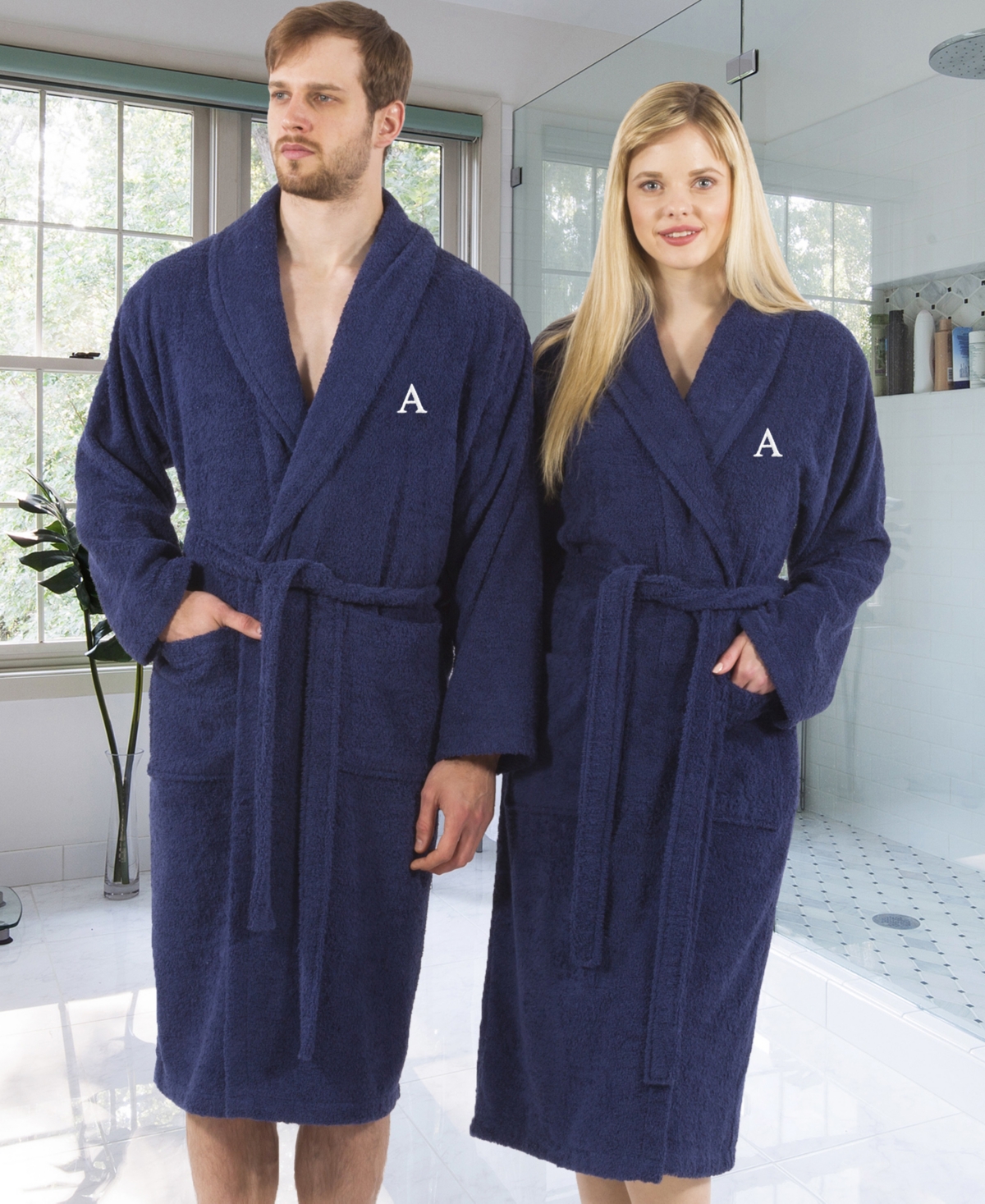 Linum Home 100% Turkish Cotton Personalized Terry Bath Robe - Navy Bedding