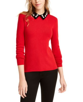 Maison Jules Embellished Velvet-Collar Sweater, Created For Macy's - Macy's