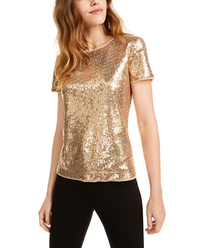 Maison Jules Short-Sleeve Sequined Top, Created for Macy's - Macy's