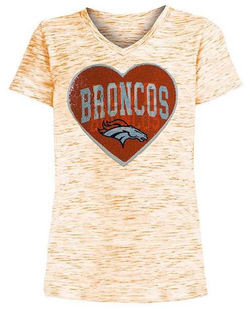 5th Ocean Big Girls Denver Broncos Heart Flip Sequin T Shirt