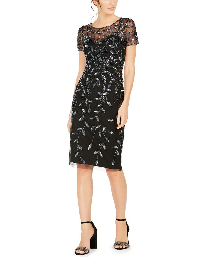 Adrianna Papell Embellished-Floral Sheath Dress - Macy's