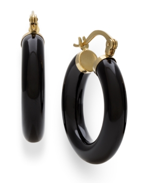 image of Black Onyx (25 mm) Hoop Earrings in 14k Yellow Gold