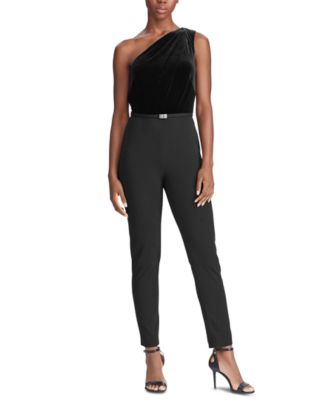 velvet one shoulder jumpsuit