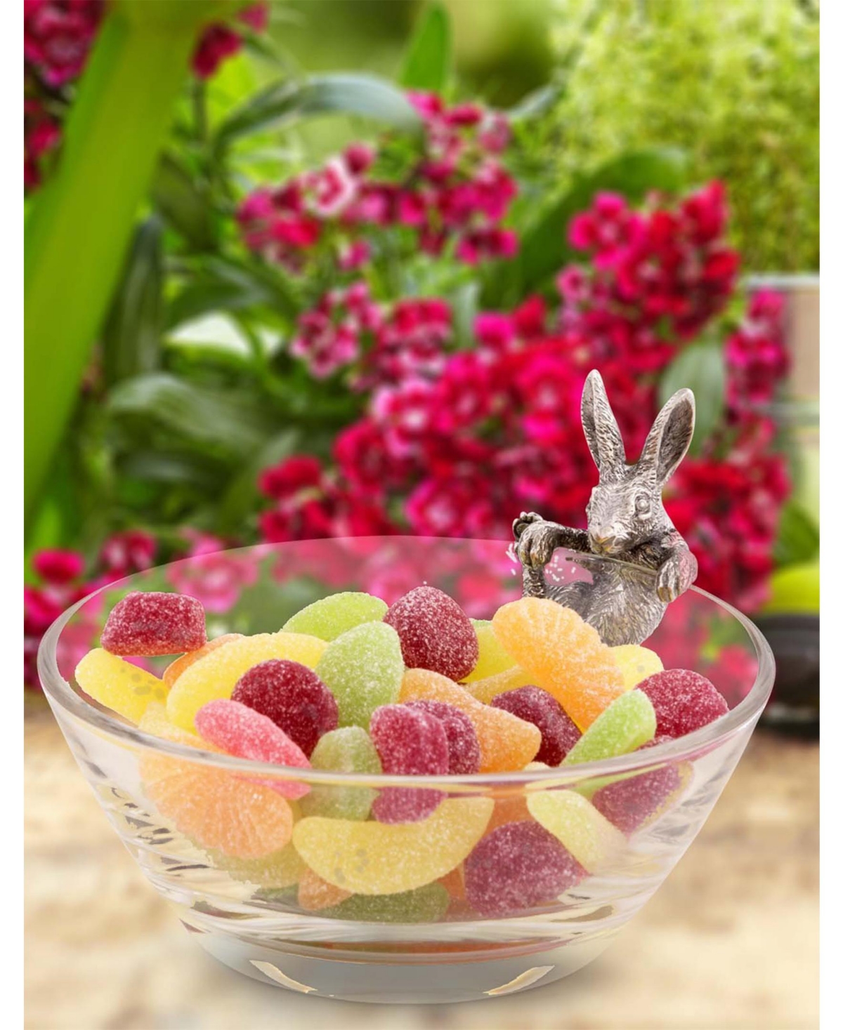 Vagabond House Glass Dip, Candy, Snack Bowl withClimbing Bunny - Pewter