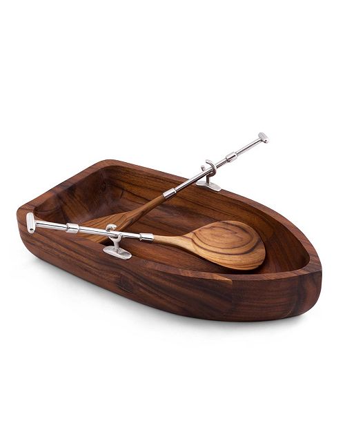 Vagabond House Row Boat Shaped Acacia Wood Salad Bowl With