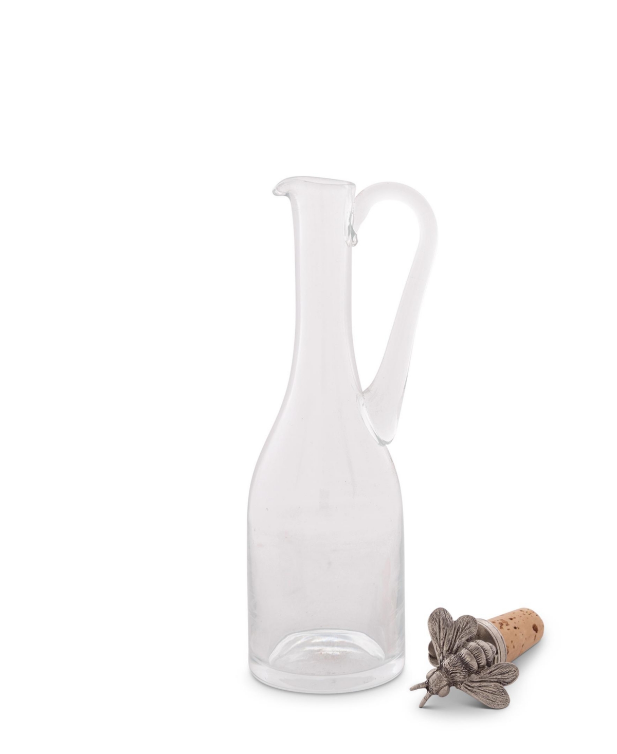 Vagabond House Hand-Blown Cruet Glass Bottle with Cork Stopper and SolidBee Honey, Oil, Salad Dressing Bottle - Pewter