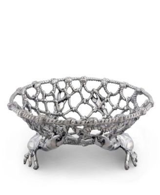Fruit Centerpiece Basket "Crab and Net" Ocean, Seacoast Aluminum Hand Polished