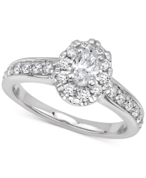 image of Gia Certified Diamond Oval Halo Engagement Ring (1 ct. t.w.) in 14k White Gold