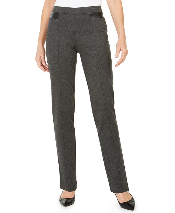 JM Collection Faux Leather Trim Pull-On Pants, Created For Macy's ...