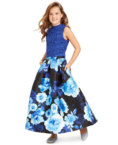 Speechless Big Girls 2 Pc Lace Top Floral Print Skirt Set