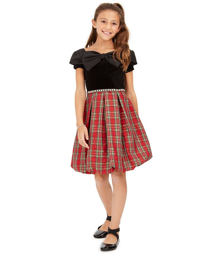 Beautees Big Girls BowFront Plaid Bubble Dress Macy's