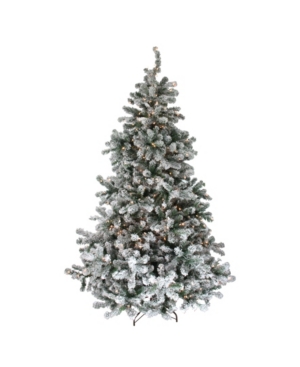 Northlight 7.5' Pre-lit Flocked Natural Emerald Artificial Christmas Tree In Green