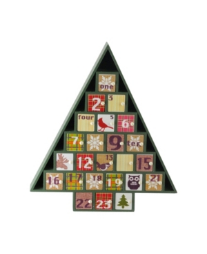 Northlight 14" Rustic Green And Red Plaid Decorative Tree Shaped Advent Christmas Calendar