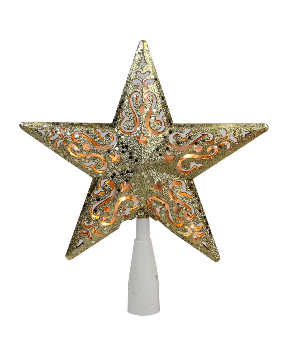 8.5" Gold Glitter Star Cut-Out Design Christmas Tree Topper - Clear Lights - Gold