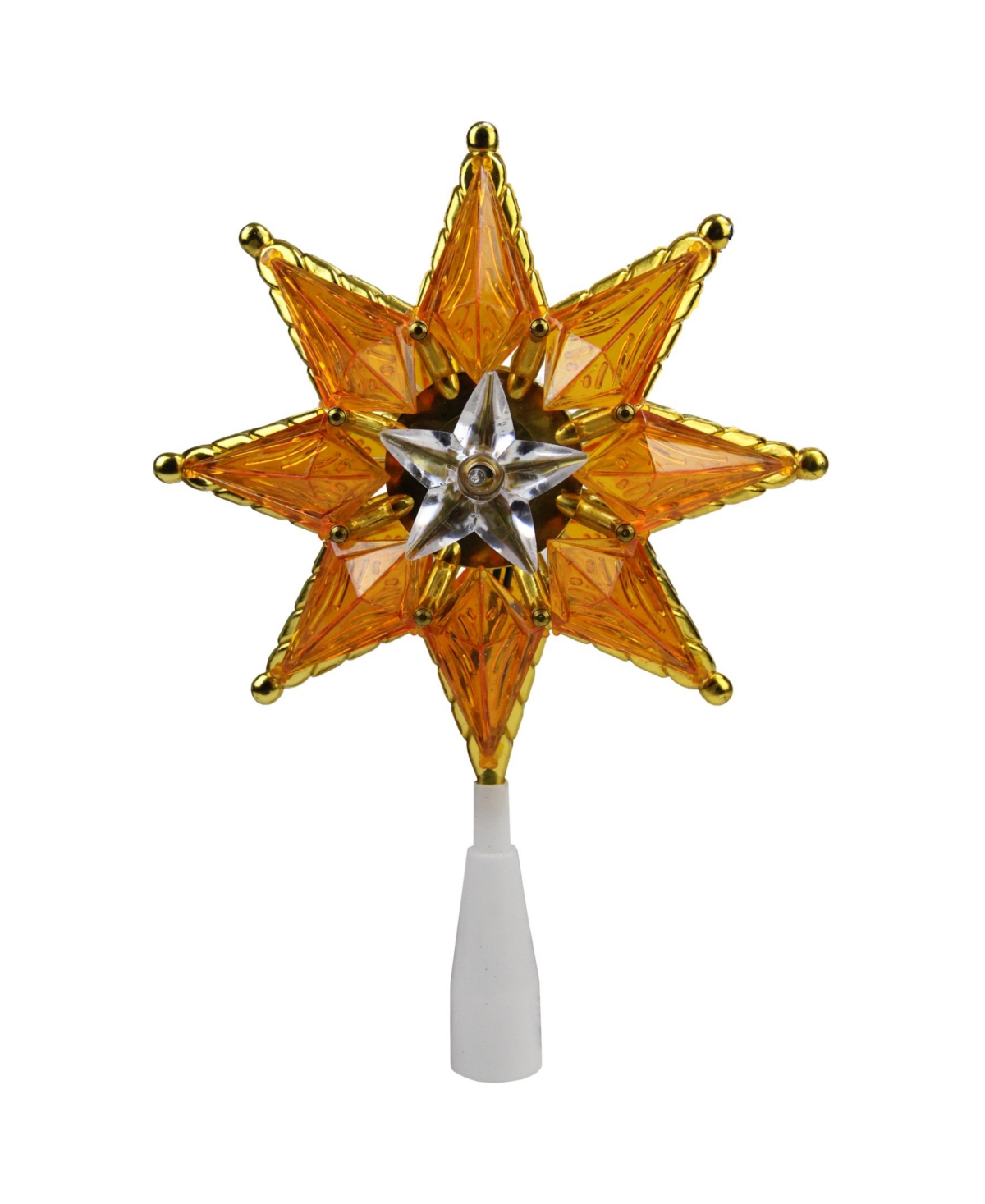8" Gold Mosaic 8-Point Star Christmas Tree Topper - Clear Lights - Orange