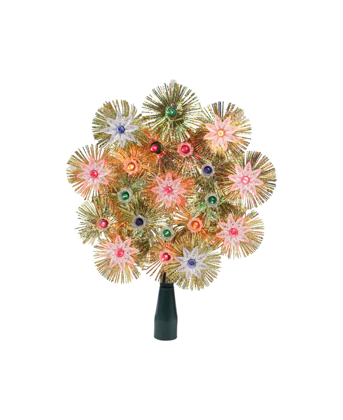 8" Retro Gold Tinsel Snowflake Christmas Tree Topper - Multi Lights - Gold