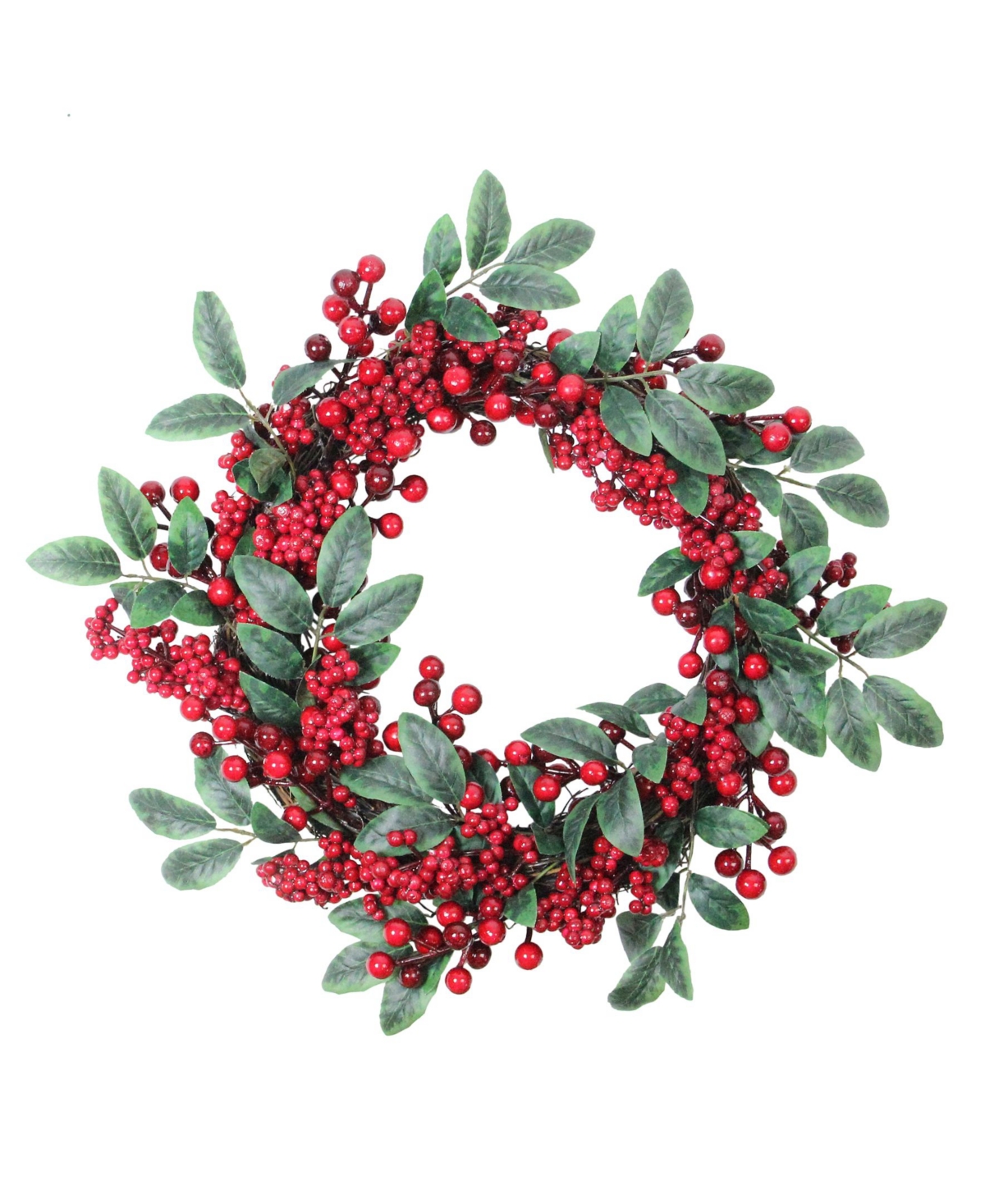 18" Artificial Lush Red Berry and Deep Green Leaf Decorative Christmas Wreath - Unlit - Green