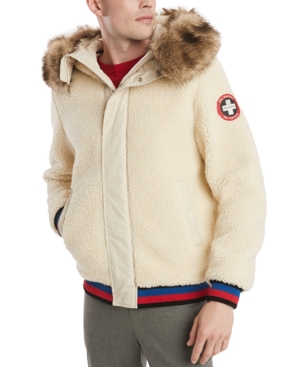 Tommy Hilfiger Men's Jowen Hooded Fleece Snorkel Jacket With Removable Faux-fur Trim In Snow White