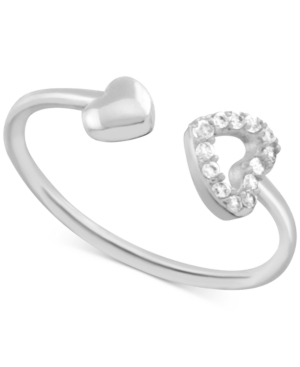 image of Essentials Crystal Heart Open Toe Ring in Fine Silver-Plate