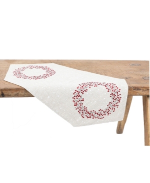 Manor Luxe Holly Berry Wreath Embroidered Christmas Table Runner