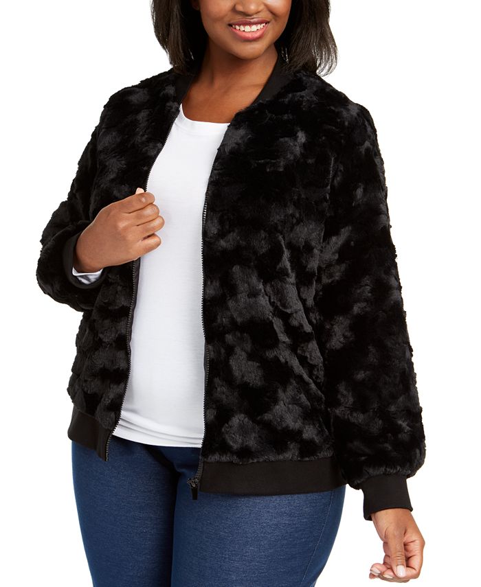 Faux fur bomber jacket plus size hotsell
