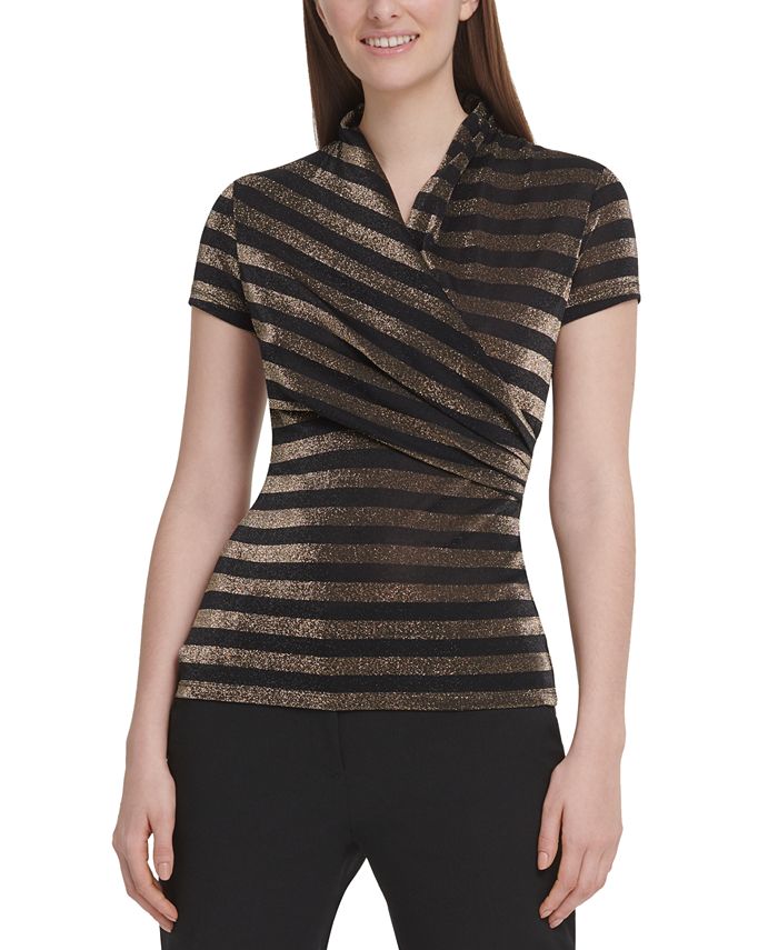 DKNY Metallic Striped SurpliceNeck Top Macy's