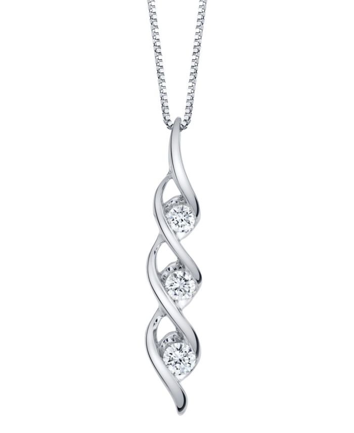 Sirena Diamond (1/4 ct. t.w.) Modern Three Stone Pendant in 14k White Gold
