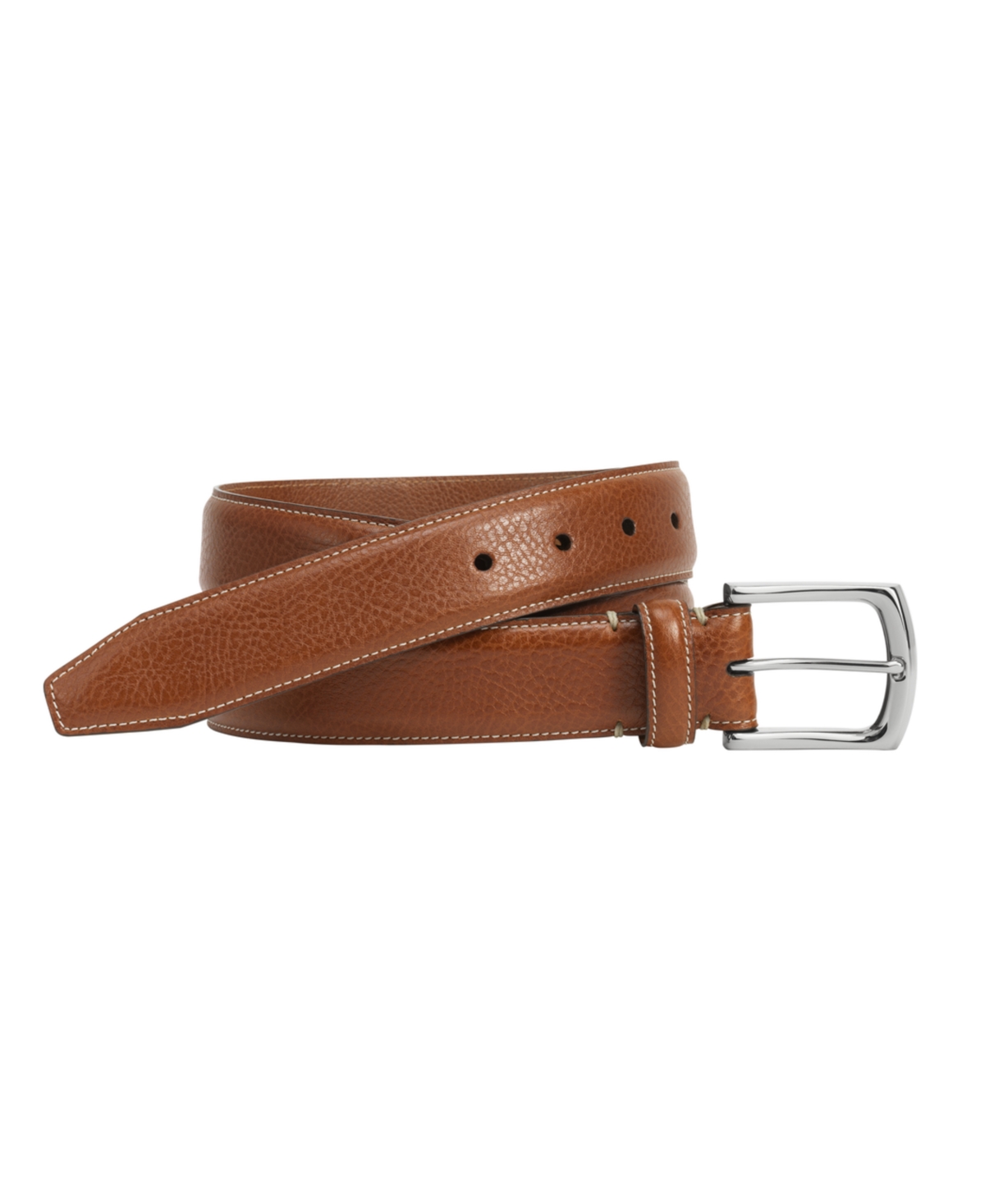 Men's Topstitched Leather Belt - Tan