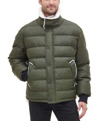 DKNY - Men's Sherpa Trimmed Military Bomber Puffer Jacket