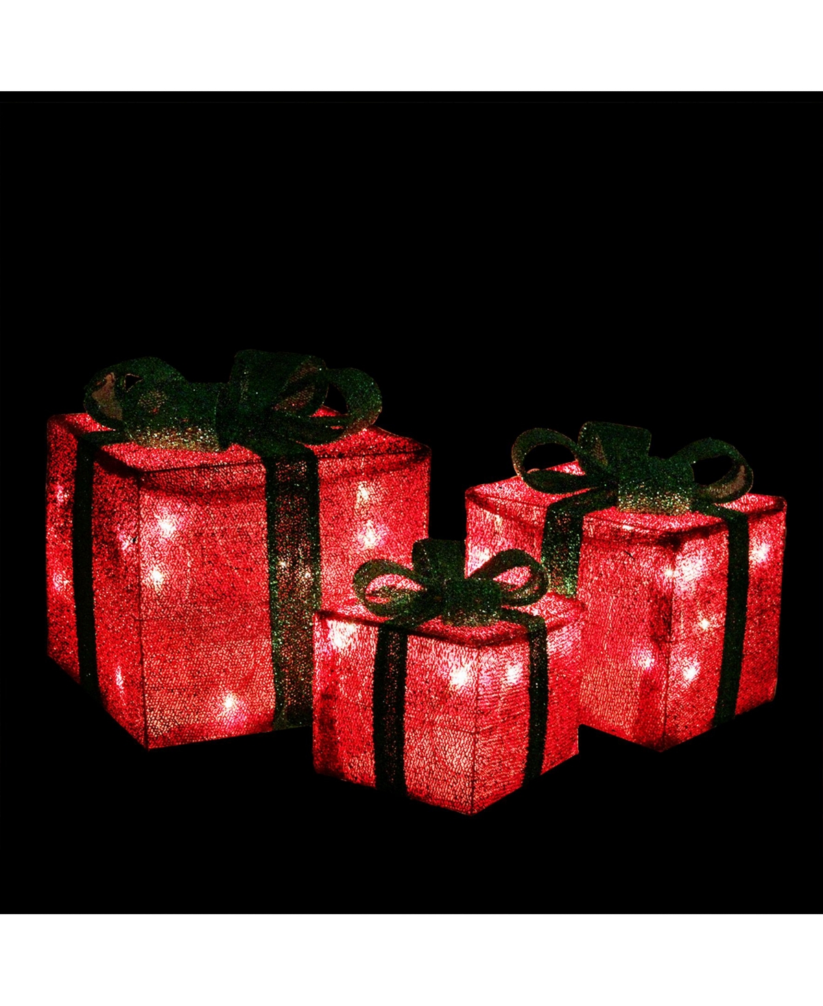 Northlight Set of 3 Lighted SparklingSisal Gift Boxes Christmas Outdoor Decorations - Green