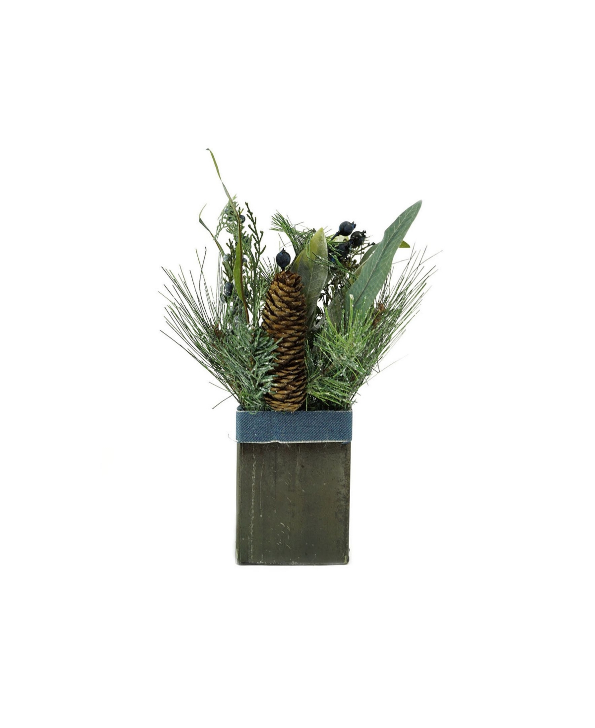 13" Square Potted Frosted Blueberry and Pine Artificial Christmas Arrangement - Green