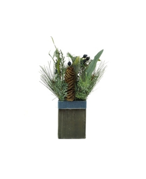 Northlight 13" Square Potted Frosted Blueberry And Pine Artificial Christmas Arrangement In Green