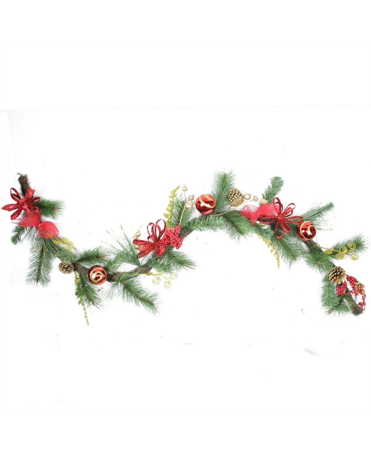 6' Red Burlap and Gold Pinecone Artificial Christmas Garland - Unlit - Red