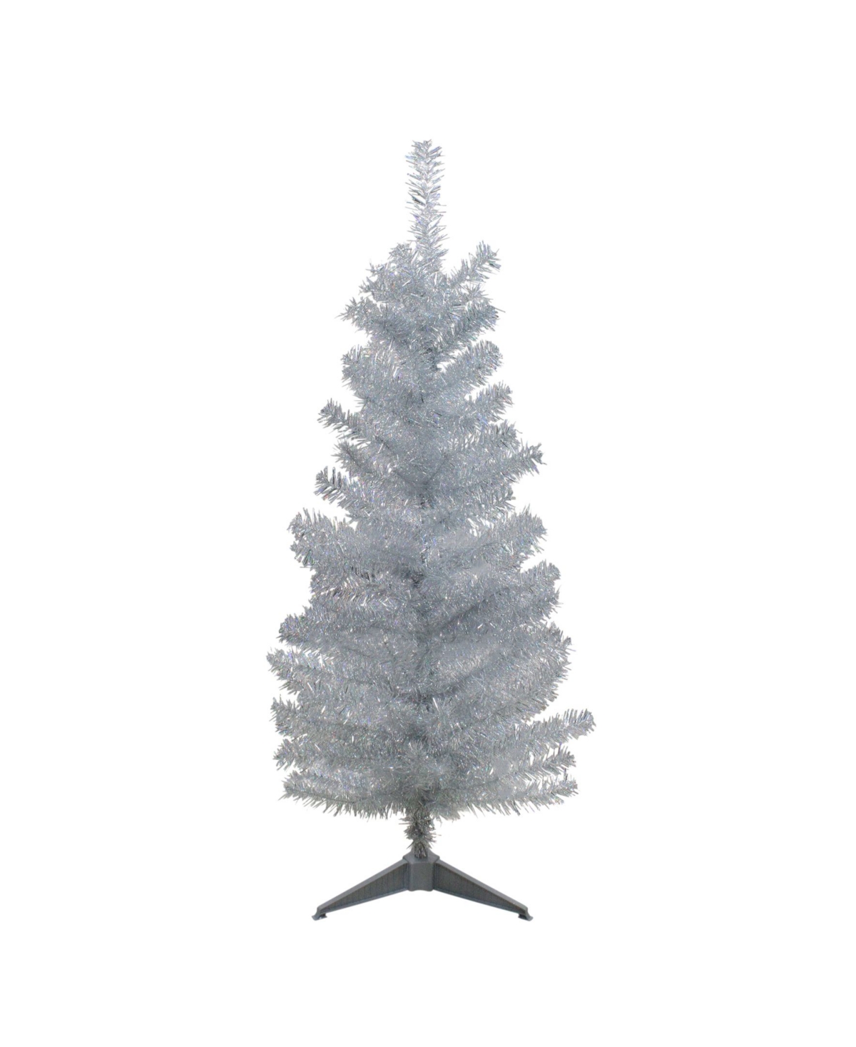4' Holographic Silver Tinsel Slim Artificial Christmas Tree - Unlit - Silver