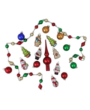 Northlight 18-piece Beaded Garland Mini Tree Topper And Figure Christmas Ornament Set In Gold