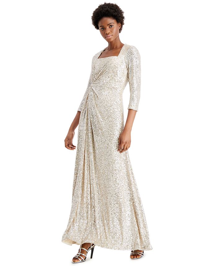 Calvin Klein Square-Neck Sequined Twist-Front Gown - Macy's