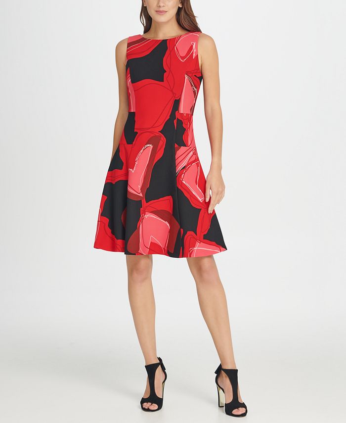DKNY Abstract Floral Fit & Flare Dress - Macy's