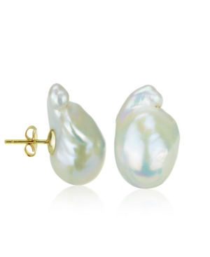 image of White Cultured Freshwater Pearl (15-17mm) Stud Earrings in 14k Yellow Gold