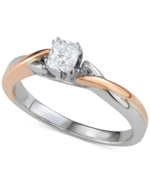 image of Diamond Cushion Two-Tone Engagement Ring (3/8 ct. t.w.) in 14k White & Rose Gold