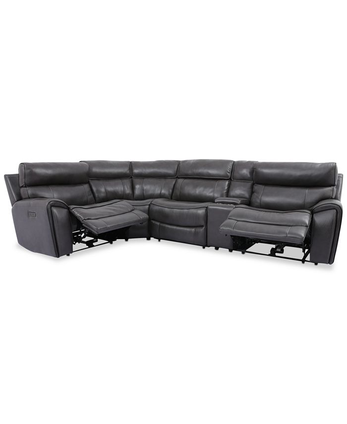 Furniture - Hutchenson 5-Pc. Leather Sectional with 2 Power Recliners, Power Headrests and Console