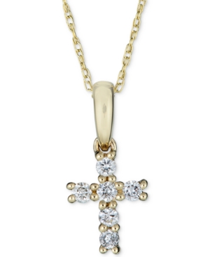 image of Diamond Cross Pendant Necklace (1/8 ct. t.w.) in 14k Gold, 16