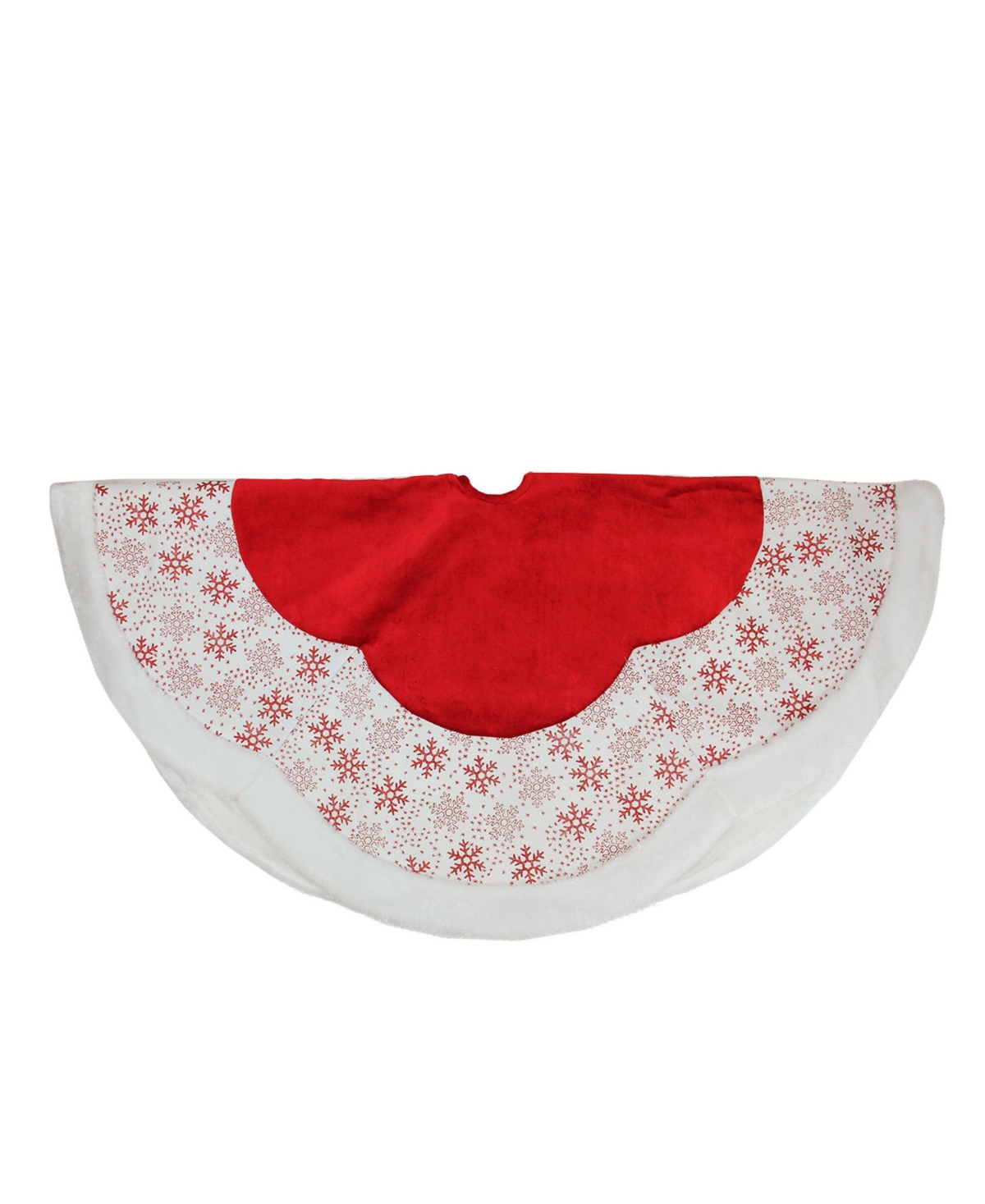 48" Country Cabin Red and White Glitter Snowflake Scallop Christmas Tree Skirt with Faux Fur Border - Red