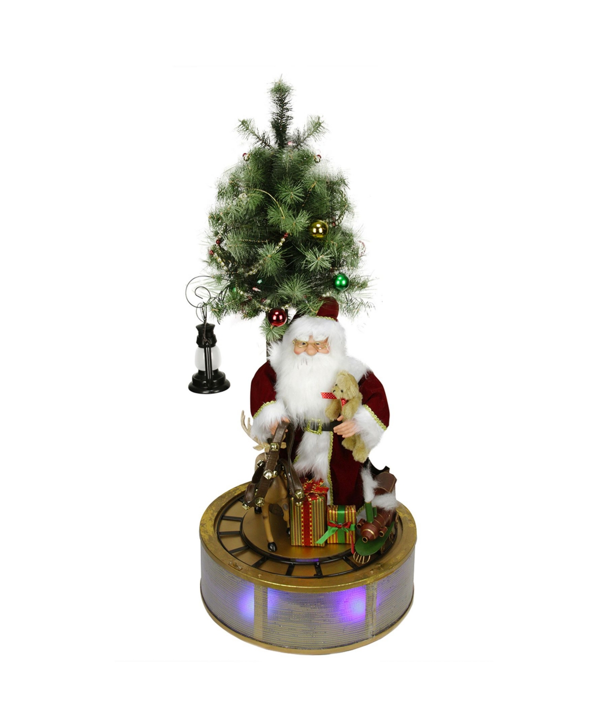 4' Animated and Musical Lighted Led Santa Claus with Tree and Rotating Train Christmas Decor - Red