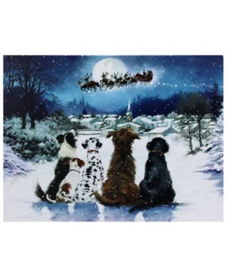 LED Fibre Optic Lighted Dogs Watching Santa Claus Christmas Wall Art