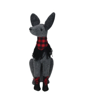 Northlight 14.5" Gray And Red Sitting Dog With Plaid Collar Christmas Decoration