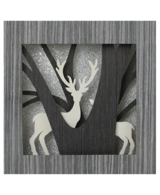 12" Glittered Woodland Deer Silhouette Box Framed Christmas Table Decoration