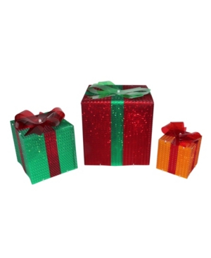 Northlight 3-piece Lighted Glistening Gift Box And Bow Outdoor Christmas Decoration In Multi