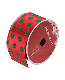 Red and Shimmering Green Polka Dot Wired Christmas Craft Ribbon 2.5" x 10 Yards