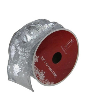 Northlight Silver Wired Christmas Words Craft Ribbon 2.5" X 10 Yards